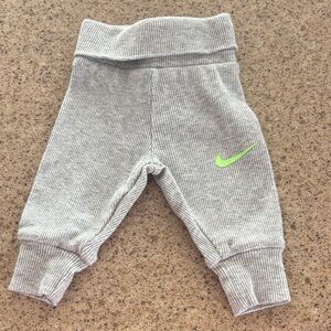 Nike Grey Ribbed Baby Joggers with Neon Green Swoosh